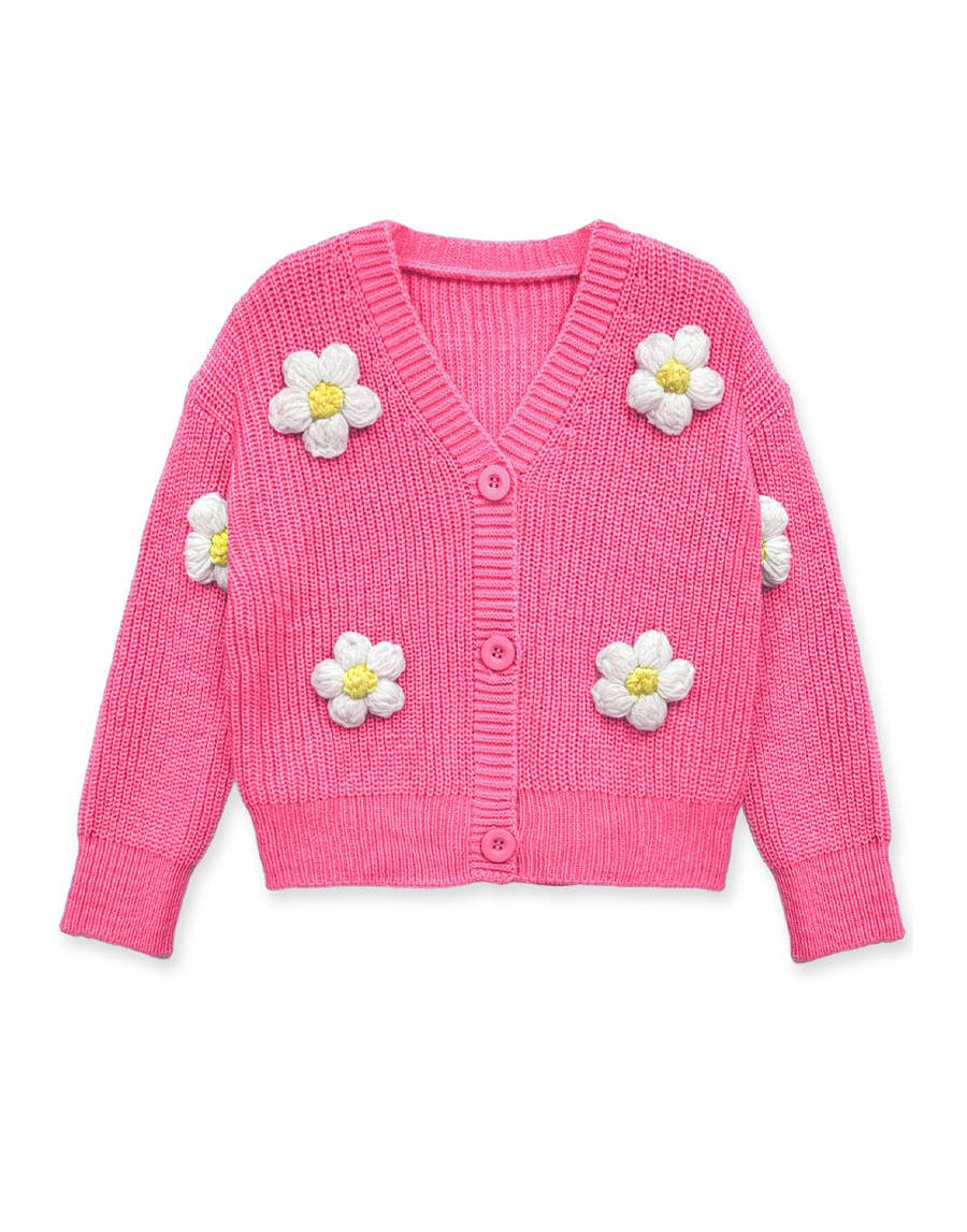 Girl's Cardigan Sweater W/ Flower Applique